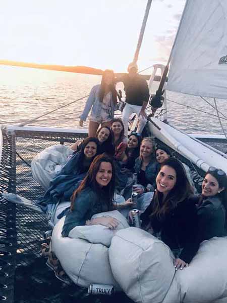 bachelorettes having fun at Sag harbor bachelorette party booze cruise