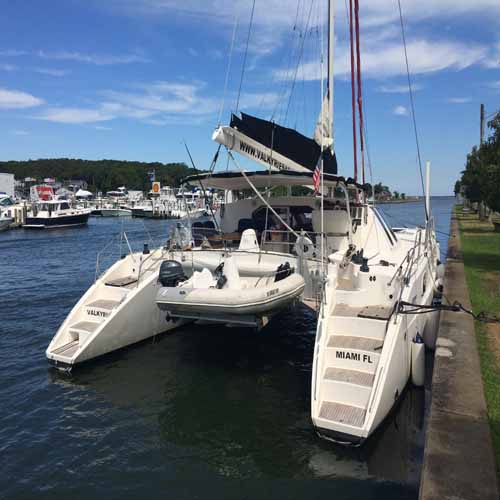 valkyrie sailing catamaran stern view